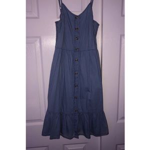 Light Blue Flowy Dress with Wooden Buttons